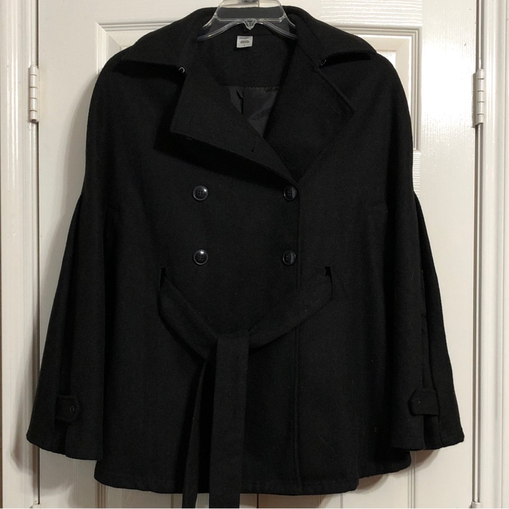 Jockey Women's Black Cape Coat Double Button One Size Wool/Polyester w/ Pockets